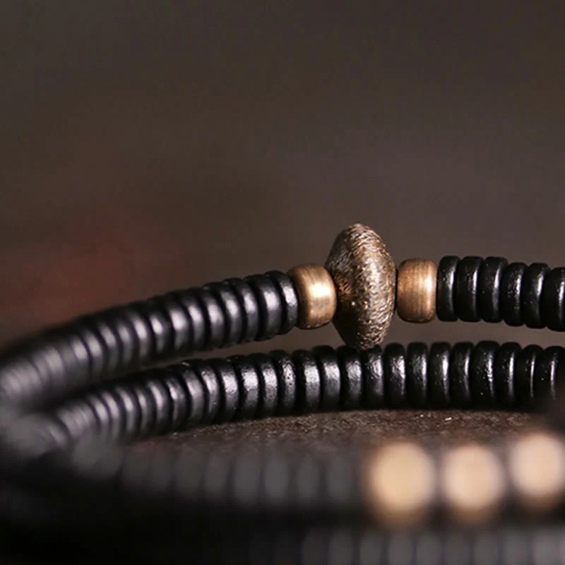 Braccialetto doppio giro Buddha Stones Ebano Legno Rame Ottone Pace - Image 4