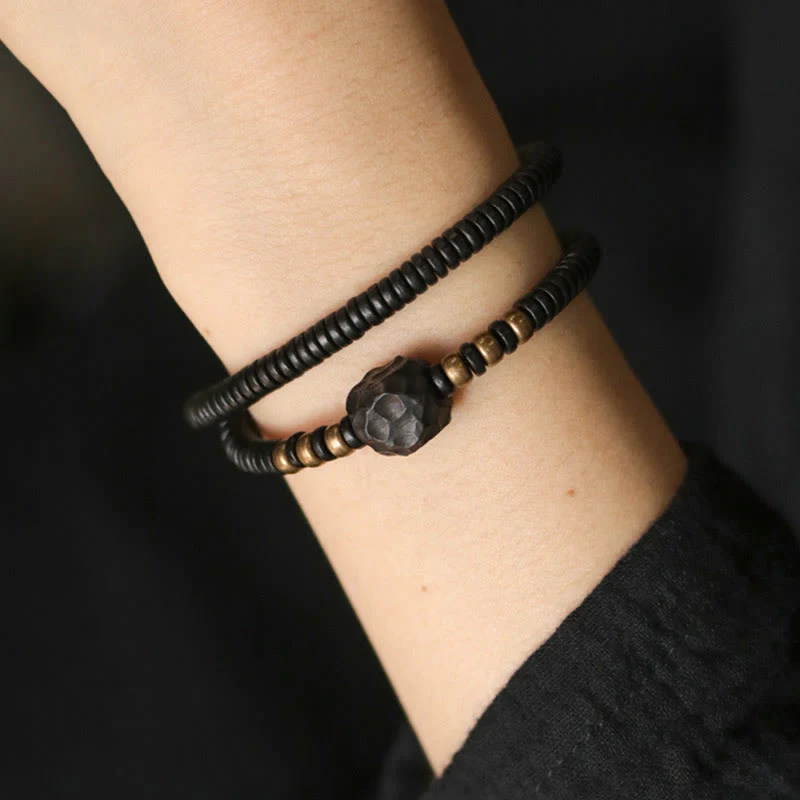 Braccialetto doppio giro Buddha Stones Ebano Legno Rame Ottone Pace - Image 5