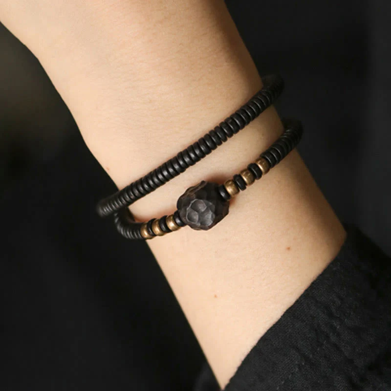 Braccialetto doppio giro Buddha Stones Ebano Legno Rame Ottone Pace - Image 8