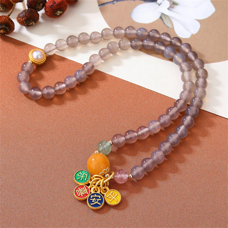 Braccialetto doppio giro Buddha Stones Natural Grey Agate Peace And Joy Charm Balance - Image 5