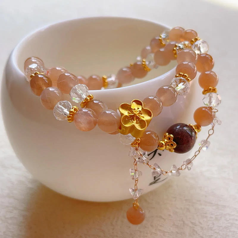 Braccialetto doppio giro Buddha Stones Sun Stone Crystal Peach Blossom Wealth - Image 7
