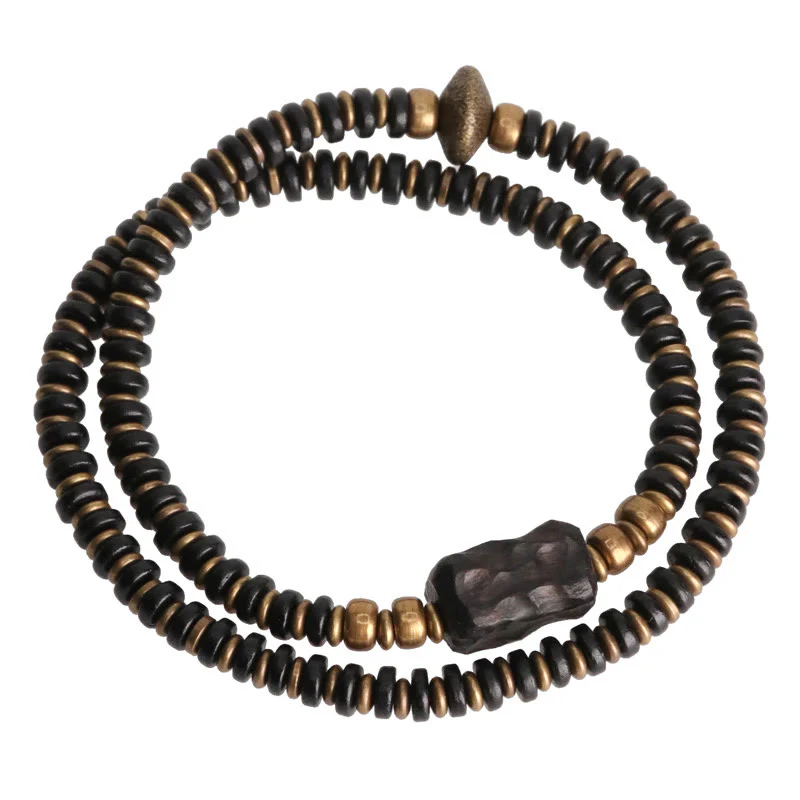 Braccialetto doppio giro calmante in ottone e rame con Buddha Stones, legno di ebano e sandalo verde - Image 8
