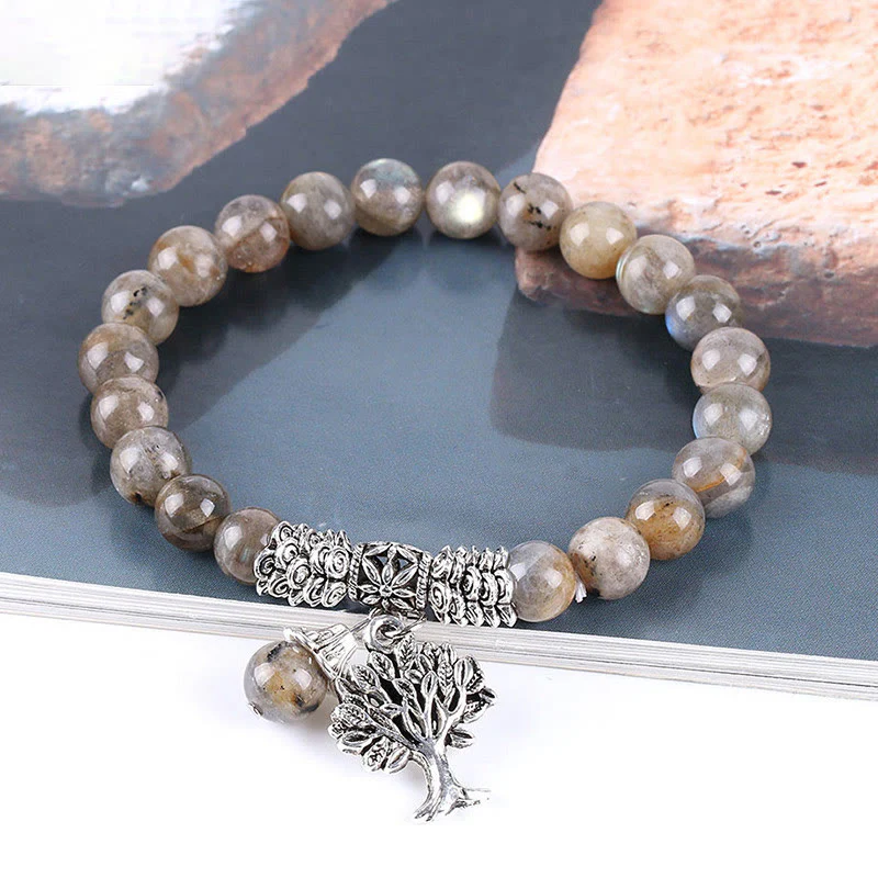 Braccialetto elastico portafortuna con albero della vita in pietra preziosa naturale Buddha Stones - Image 42