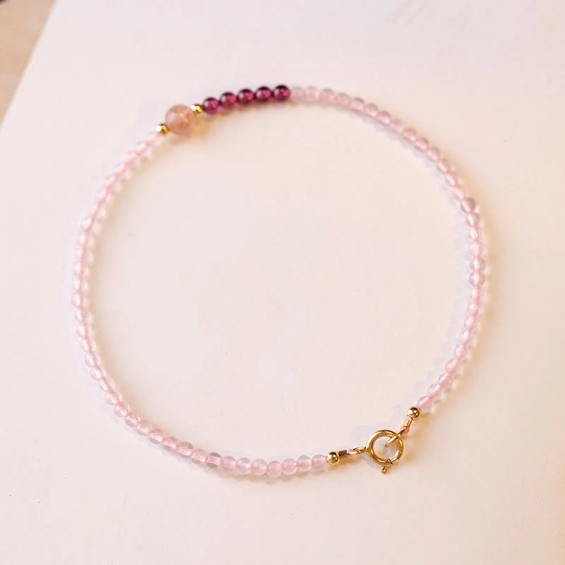 Braccialetto energetico curativo con perline ultrasottili in quarzo rosa, granato e quarzo fragola Buddha Stones da 2 mm - Image 2