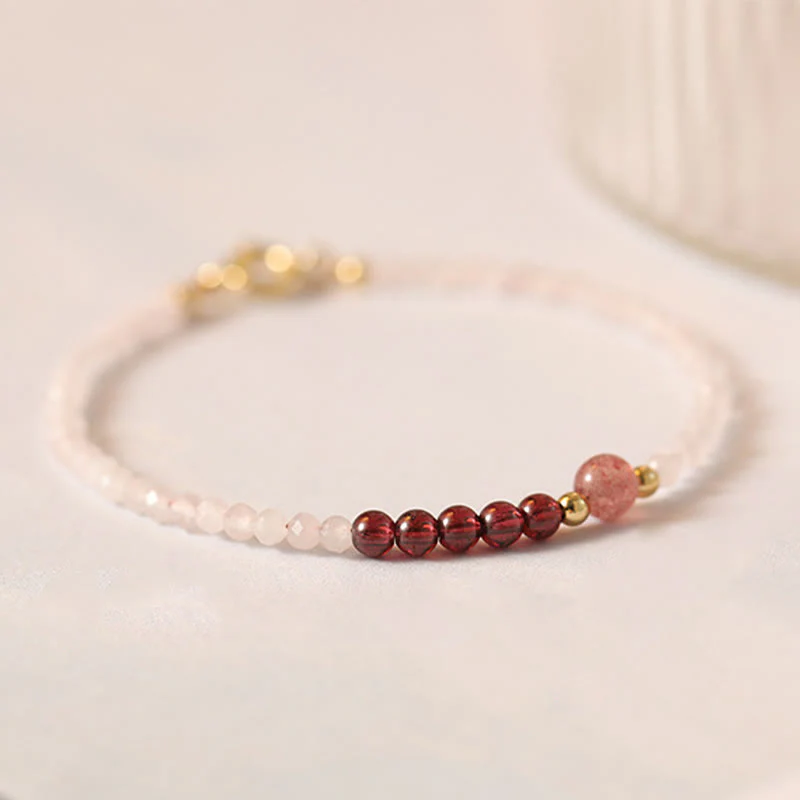 Braccialetto energetico curativo con perline ultrasottili in quarzo rosa, granato e quarzo fragola Buddha Stones da 2 mm - Image 3