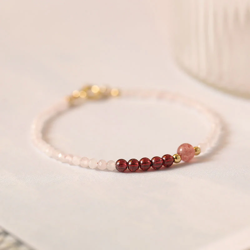 Braccialetto energetico curativo con perline ultrasottili in quarzo rosa, granato e quarzo fragola Buddha Stones da 2 mm - Image 8