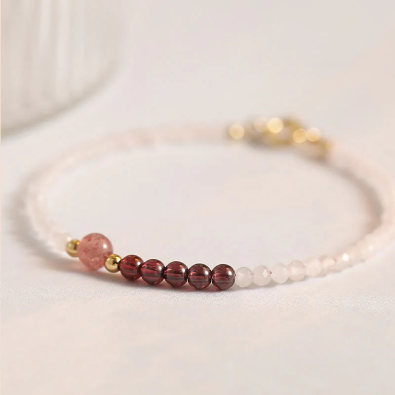 Braccialetto energetico curativo con perline ultrasottili in quarzo rosa, granato e quarzo fragola Buddha Stones da 2 mm - Image 9