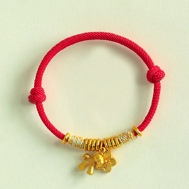 Braccialetto fatto a mano con ciondolo a forma di fiore dell'anno del cavallo con cordino rosso Buddha Stones