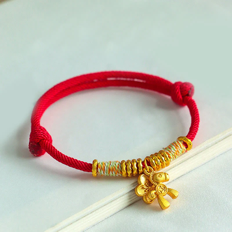 Braccialetto fatto a mano con ciondolo a forma di fiore dell'anno del cavallo con cordino rosso Buddha Stones - Image 3