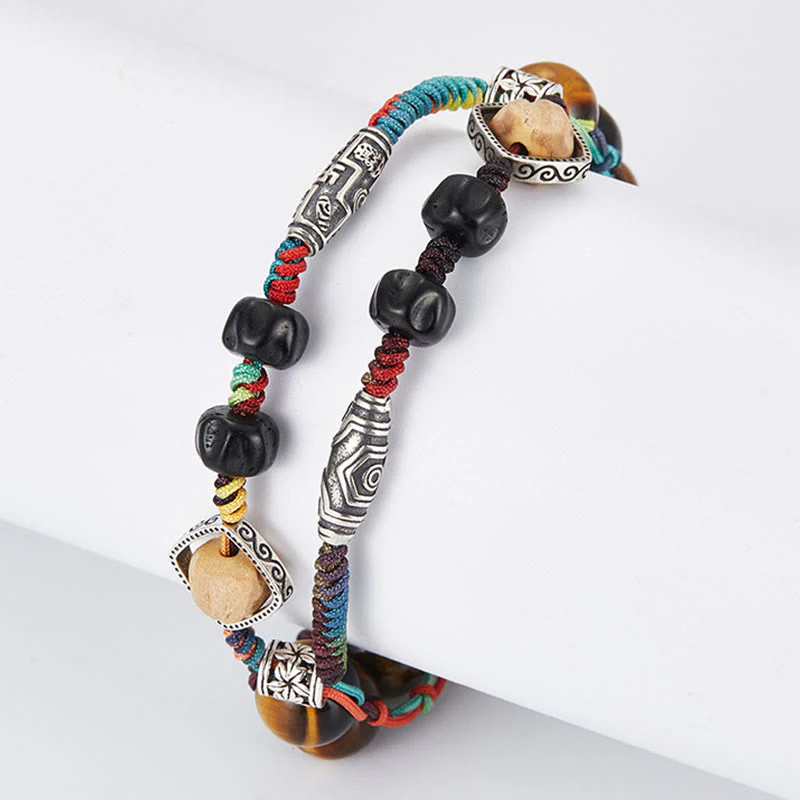 Braccialetto fatto a mano con coraggio Buddha Stones in argento sterling 925 con occhio di tigre e semi di Bodhi - Image 10