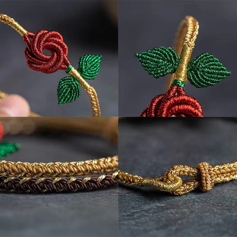Braccialetto fatto a mano con nodo della pace , Buddha Stones, fiore di rosa, corda a otto fili, fortuna - Image 9