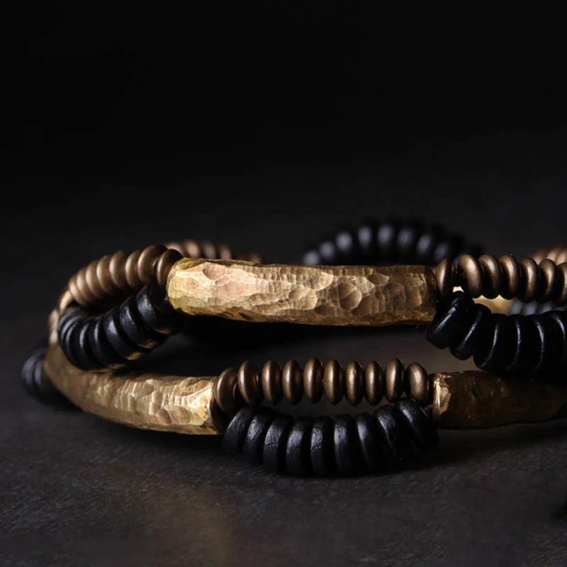 Braccialetto fatto a mano in legno di ebano vintage con Buddha Stones, rame, fortuna e ricchezza - Image 3