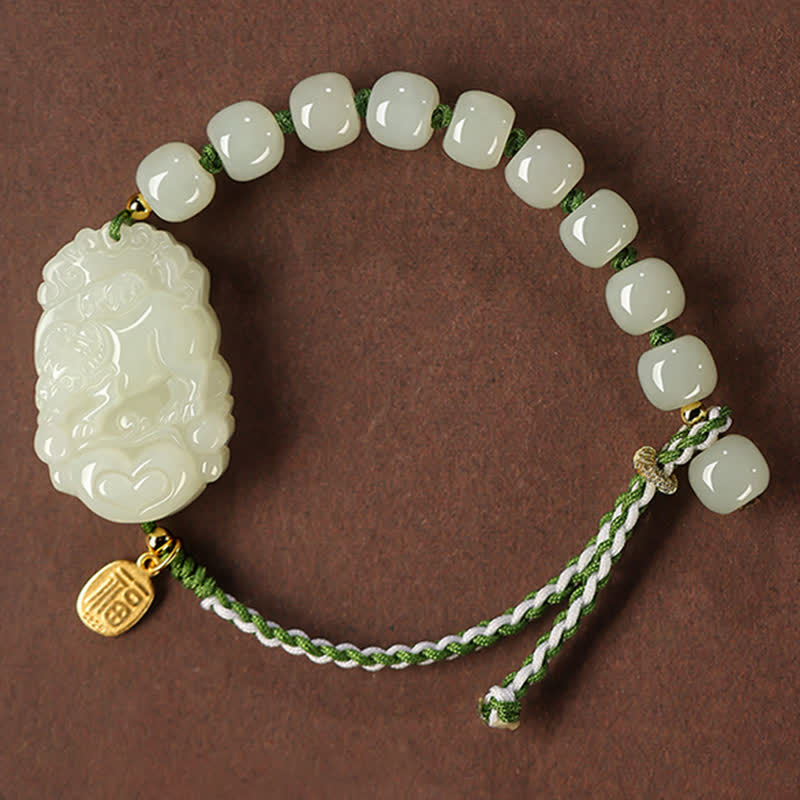 Braccialetto in argento sterling 925 con zodiaco cinese Hetian Jade Happiness Luck String - Image 10