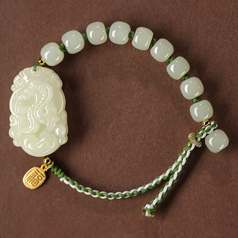 Braccialetto in argento sterling 925 con zodiaco cinese Hetian Jade Happiness Luck String - Image 13