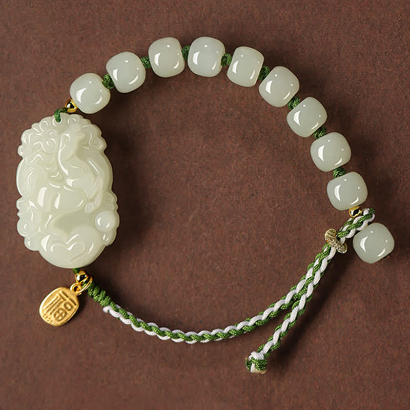 Braccialetto in argento sterling 925 con zodiaco cinese Hetian Jade Happiness Luck String - Image 14