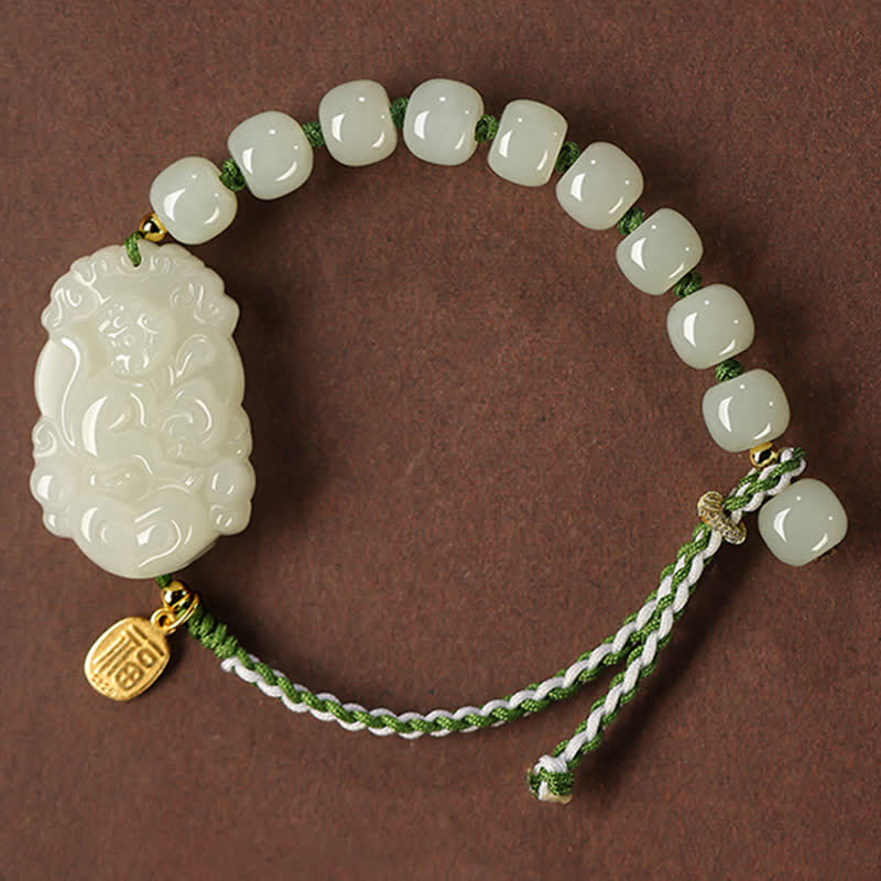 Braccialetto in argento sterling 925 con zodiaco cinese Hetian Jade Happiness Luck String - Image 16