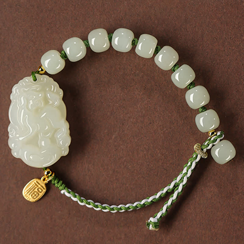 Braccialetto in argento sterling 925 con zodiaco cinese Hetian Jade Happiness Luck String - Image 18