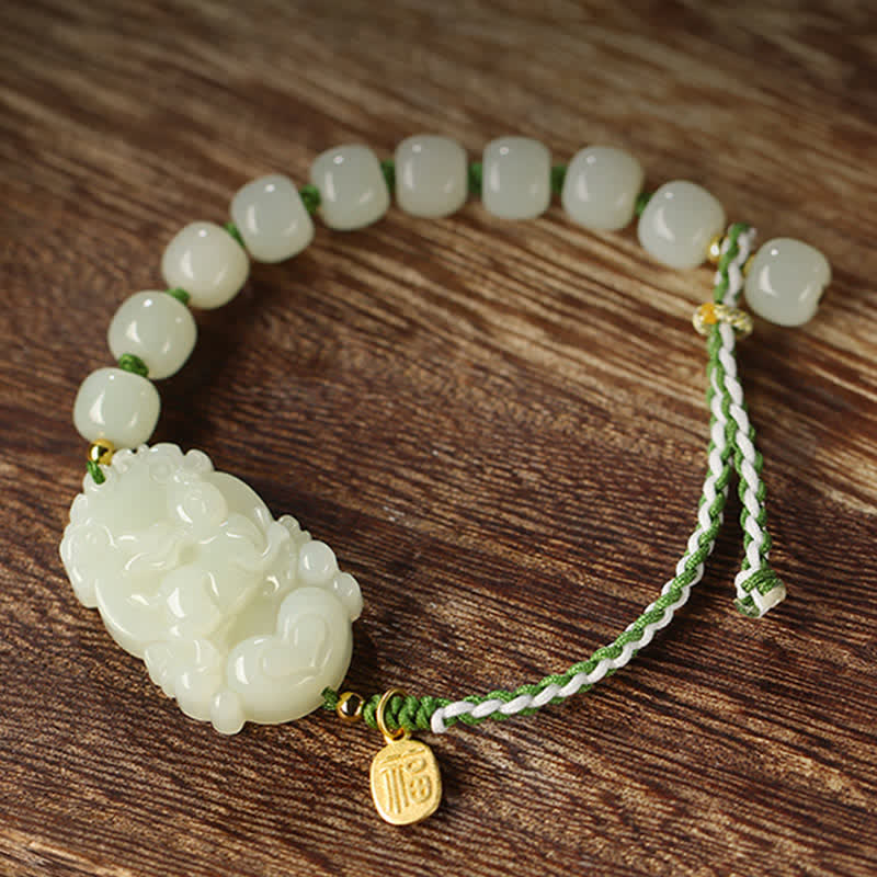 Braccialetto in argento sterling 925 con zodiaco cinese Hetian Jade Happiness Luck String - Image 2