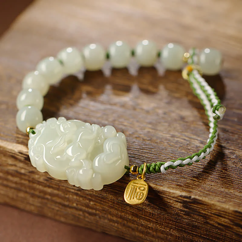 Braccialetto in argento sterling 925 con zodiaco cinese Hetian Jade Happiness Luck String - Image 4