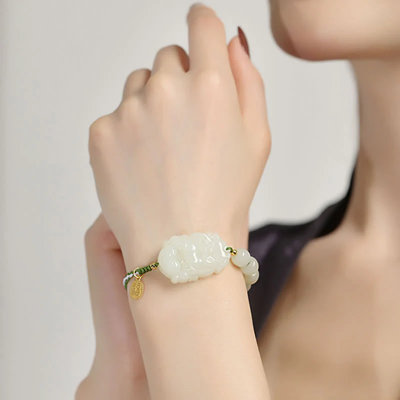 Braccialetto in argento sterling 925 con zodiaco cinese Hetian Jade Happiness Luck String - Image 5