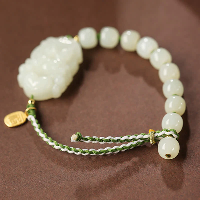 Braccialetto in argento sterling 925 con zodiaco cinese Hetian Jade Happiness Luck String - Image 7