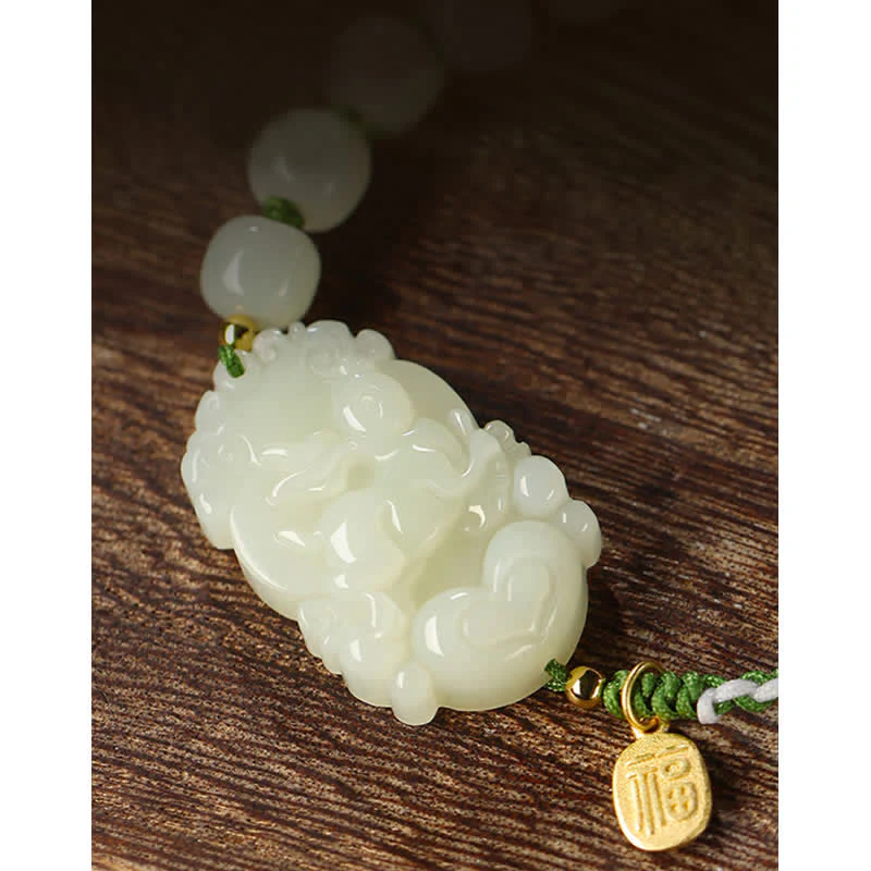 Braccialetto in argento sterling 925 con zodiaco cinese Hetian Jade Happiness Luck String - Image 8