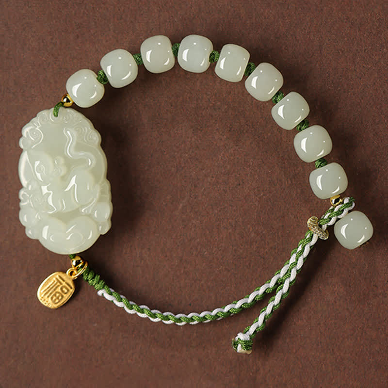 Braccialetto in argento sterling 925 con zodiaco cinese Hetian Jade Happiness Luck String - Image 9