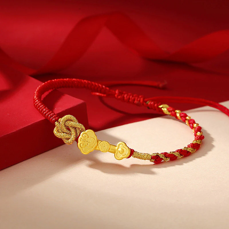 Braccialetto in corda con carattere Fu e manico Ruyi in argento sterling 999 Buddha Stones - Image 2