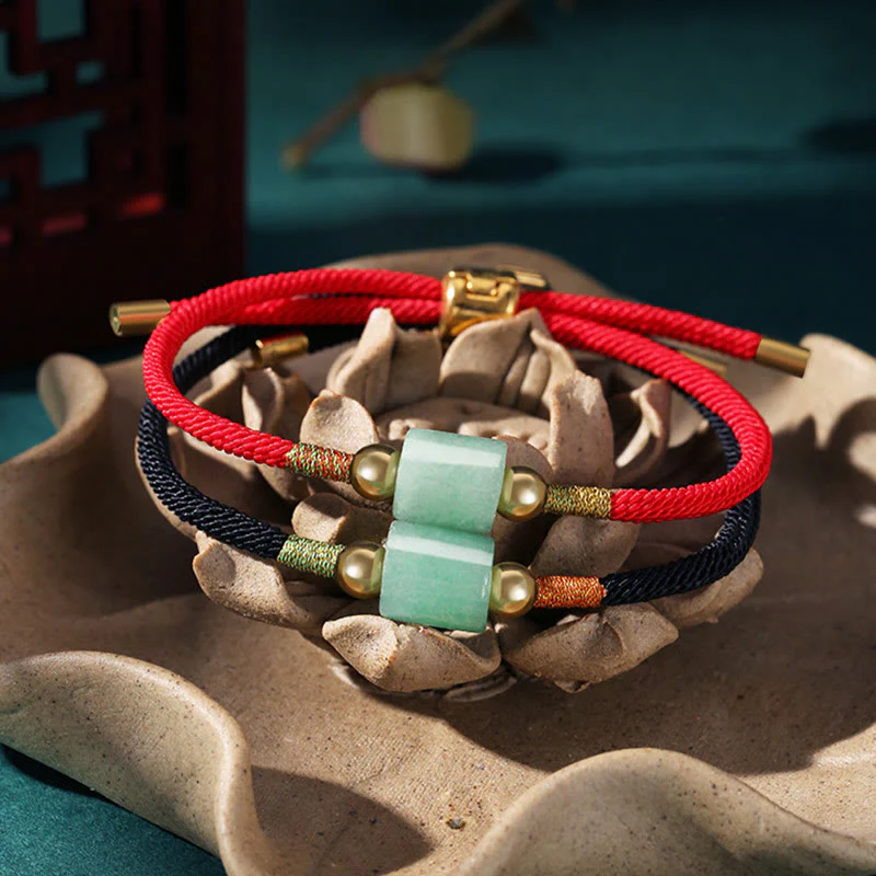 Braccialetto in corda intrecciata con protezione dalla fortuna in malachite, fatto a mano in Tibet, con Buddha Stones verde e pietra rossa - Image 2