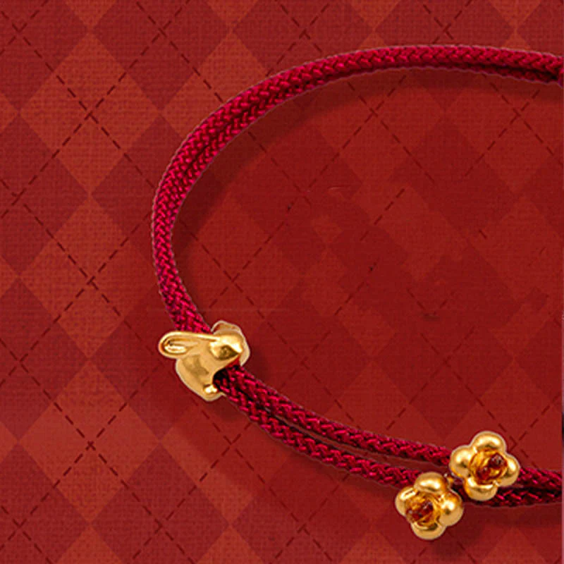 Braccialetto in corda intrecciata fatto a mano con design a forma di coniglio fortunato osmanto, in oro 999, con Buddha Stones - Image 10