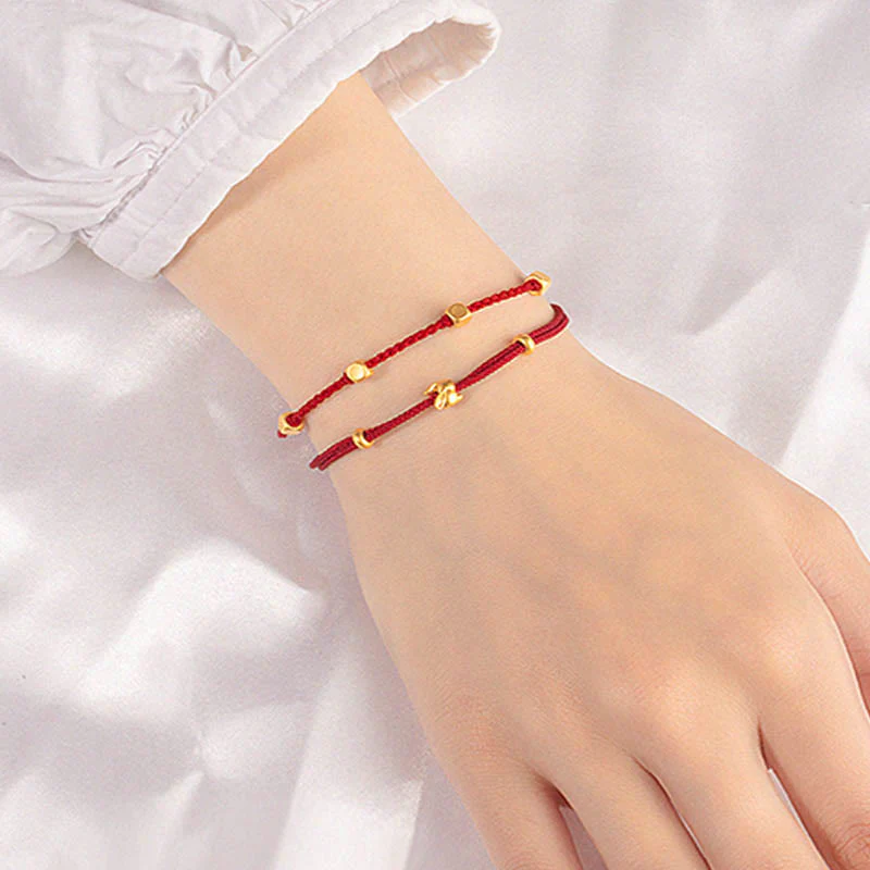 Braccialetto in corda intrecciata fatto a mano con design a forma di coniglio fortunato osmanto, in oro 999, con Buddha Stones - Image 12