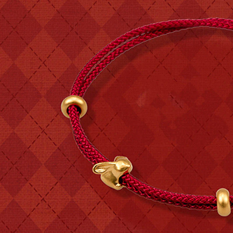 Braccialetto in corda intrecciata fatto a mano con design a forma di coniglio fortunato osmanto, in oro 999, con Buddha Stones - Image 3