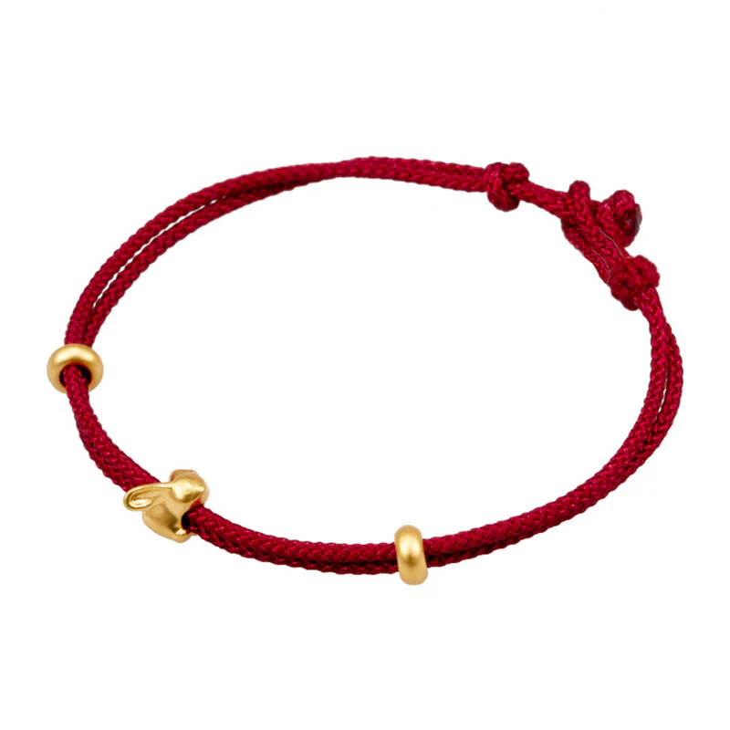 Braccialetto in corda intrecciata fatto a mano con design a forma di coniglio fortunato osmanto, in oro 999, con Buddha Stones - Image 5