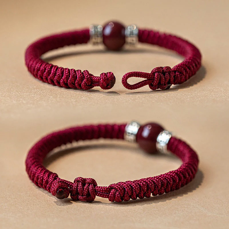 Braccialetto in corda intrecciata fatto a mano con perline di cinabro naturale in argento sterling 925 Buddha Stones - Image 3