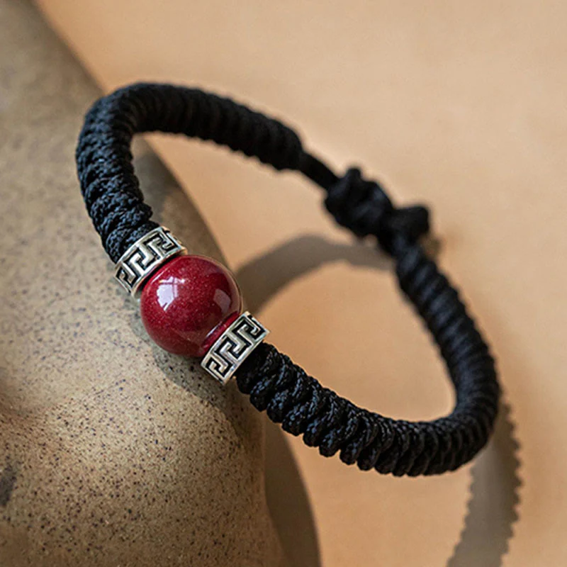 Braccialetto in corda intrecciata fatto a mano con perline di cinabro naturale in argento sterling 925 Buddha Stones - Image 9