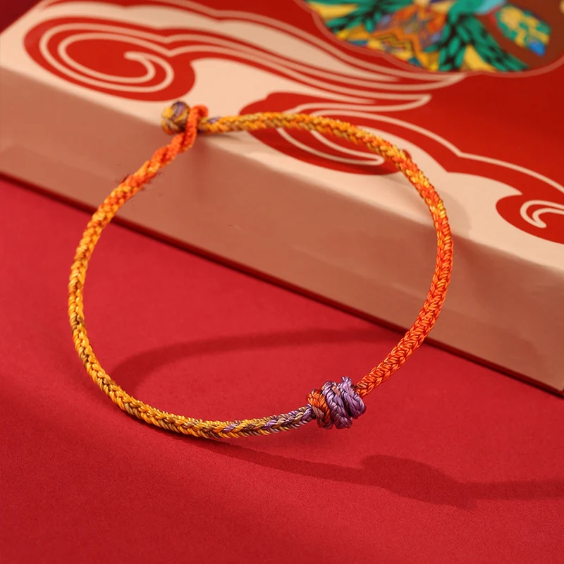 Braccialetto in corda intrecciata rossa e viola con Buddha Stones, fatto a mano - Image 4