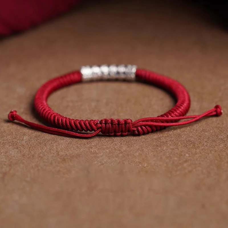 Braccialetto in corda portafortuna Om Mani Padme Hum in argento Sterling 999 fatto a mano con Buddha Stones - Image 10