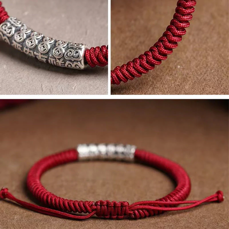 Braccialetto in corda portafortuna Om Mani Padme Hum in argento Sterling 999 fatto a mano con Buddha Stones - Image 14