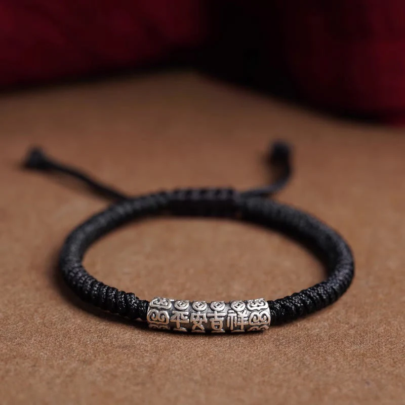 Braccialetto in corda portafortuna Om Mani Padme Hum in argento Sterling 999 fatto a mano con Buddha Stones - Image 17
