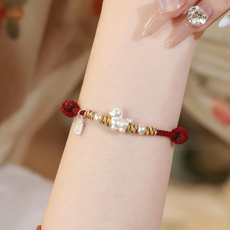 Braccialetto in corda realizzato a mano con Buddha Stones in argento sterling 999, anno del cavallo, libertà - Image 8