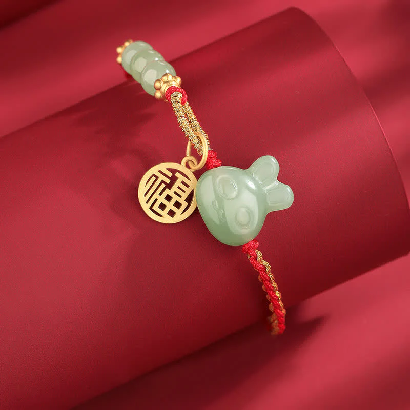 Braccialetto in corda rossa con Buddha Stones in argento sterling 925 Anno del coniglio in giada Hetian Felicità Fortuna - Image 6
