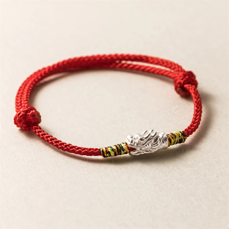 Braccialetto in corda rossa con Buddha Stones in argento sterling 925 Anno del drago Fortuna Forza - Image 3