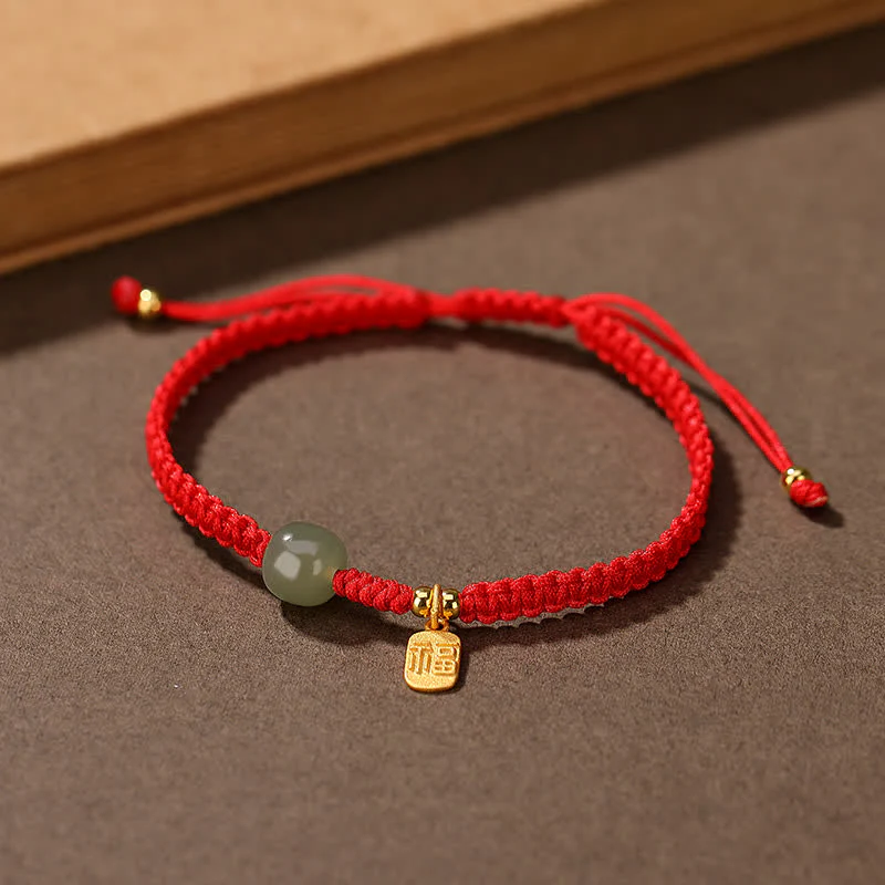 Braccialetto in corda rossa con Buddha Stones in argento sterling 925 e giada di Hetian, benedizione e ricchezza - Image 2