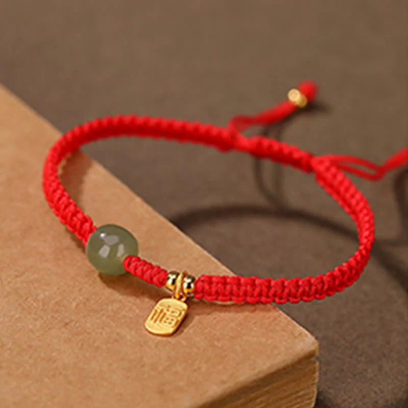 Braccialetto in corda rossa con Buddha Stones in argento sterling 925 e giada di Hetian, benedizione e ricchezza - Image 5