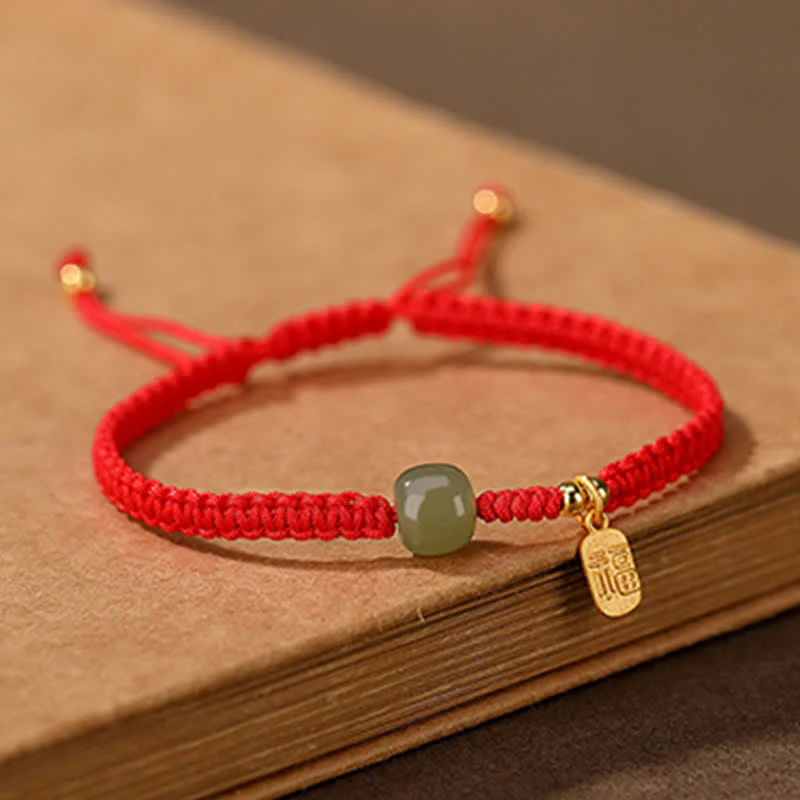 Braccialetto in corda rossa con Buddha Stones in argento sterling 925 e giada di Hetian, benedizione e ricchezza - Image 6