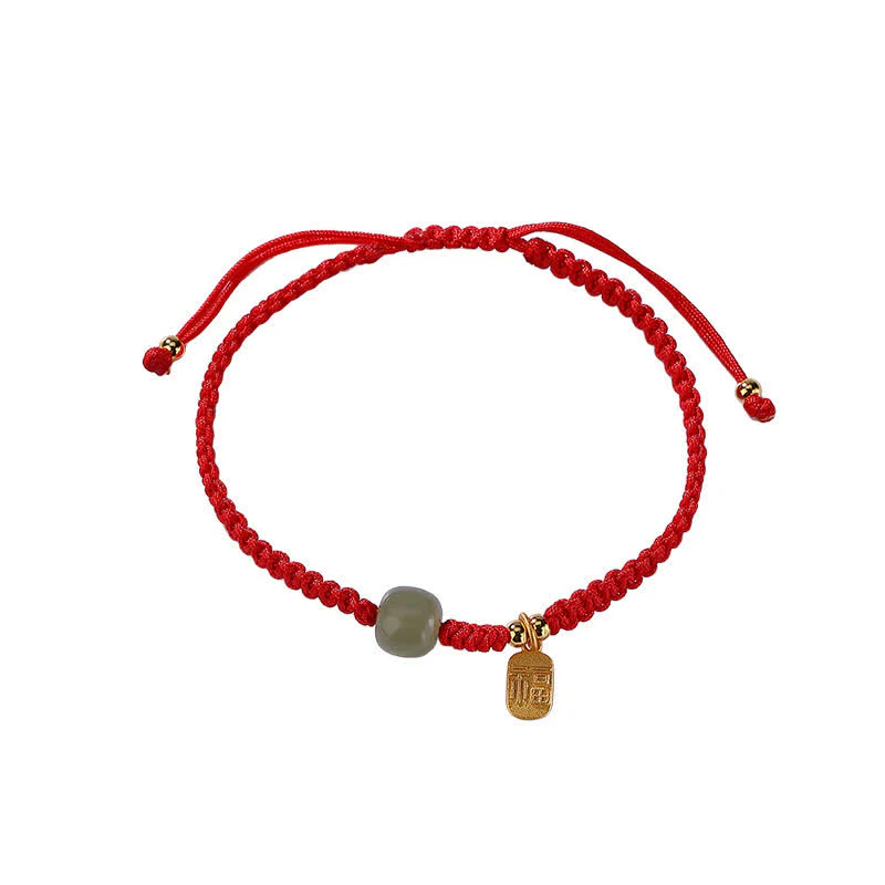 Braccialetto in corda rossa con Buddha Stones in argento sterling 925 e giada di Hetian, benedizione e ricchezza - Image 8