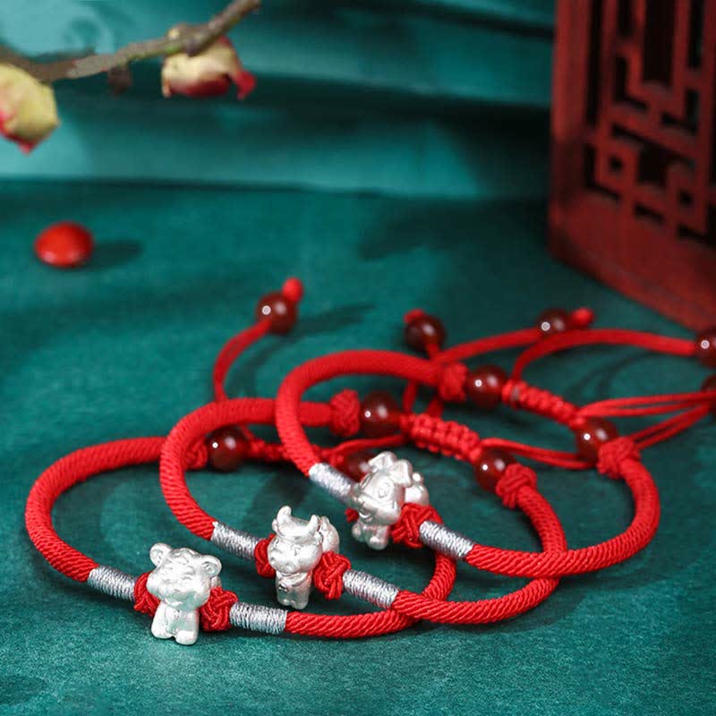 Braccialetto in corda rossa con Buddha Stones in argento sterling 999, zodiaco cinese, fortuna e forza - Image 10