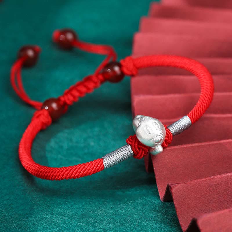Braccialetto in corda rossa con Buddha Stones in argento sterling 999, zodiaco cinese, fortuna e forza - Image 12