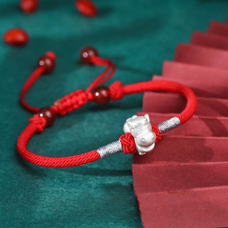 Braccialetto in corda rossa con Buddha Stones in argento sterling 999, zodiaco cinese, fortuna e forza - Image 13