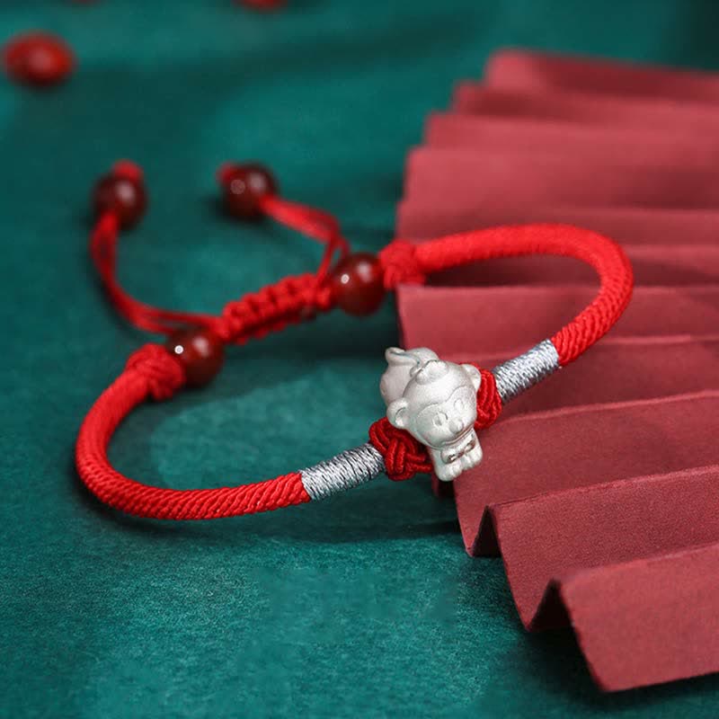 Braccialetto in corda rossa con Buddha Stones in argento sterling 999, zodiaco cinese, fortuna e forza - Image 15